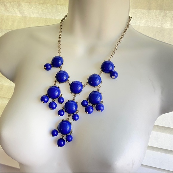 Royal Blue Bubble Statement Necklace Silvertone - Picture 5 of 6
